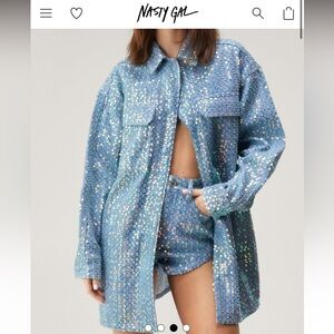 Nasty Gal Sequin Oversized Denim Shirt